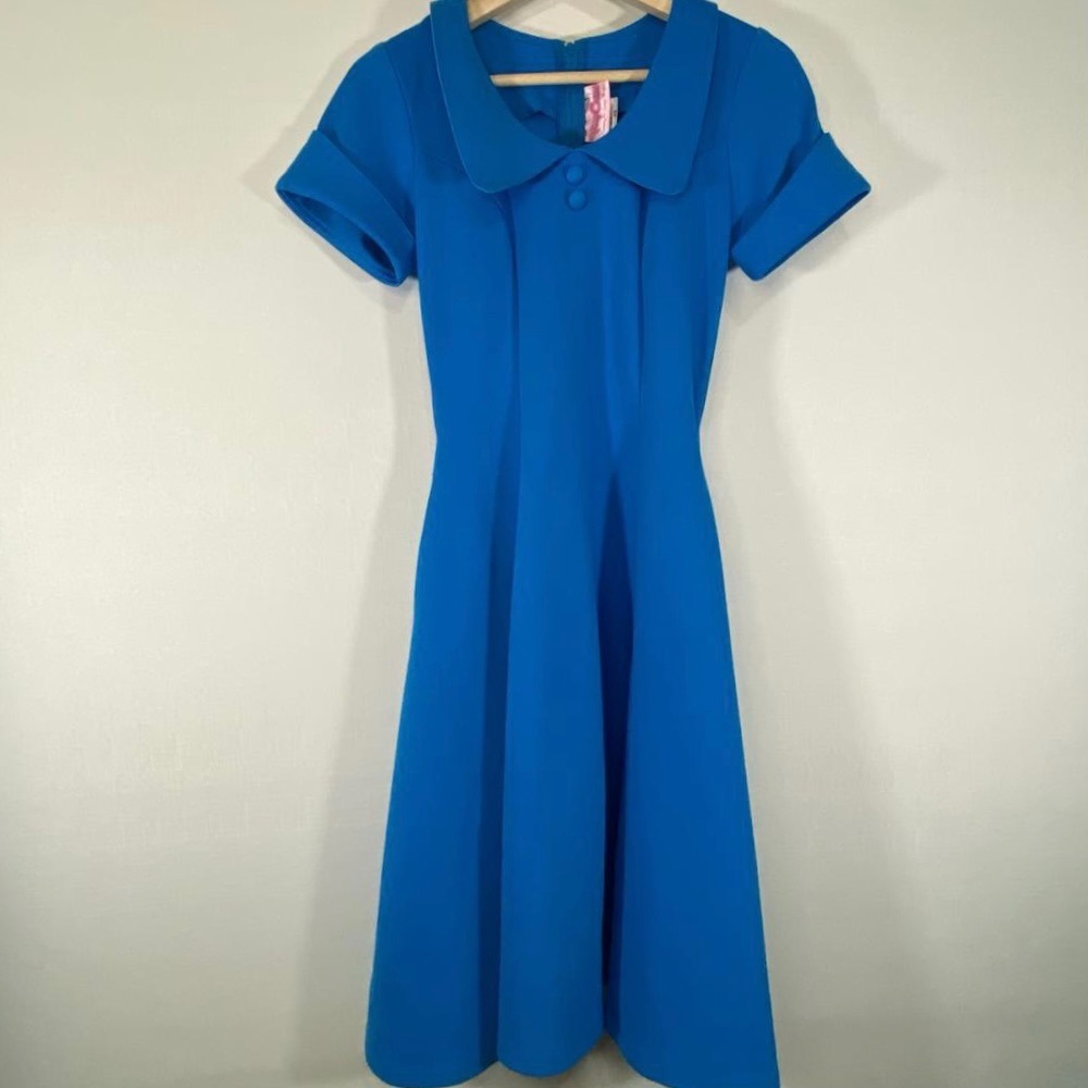 Pinup Couture Blue Fit & Flair Collard Midi Dress